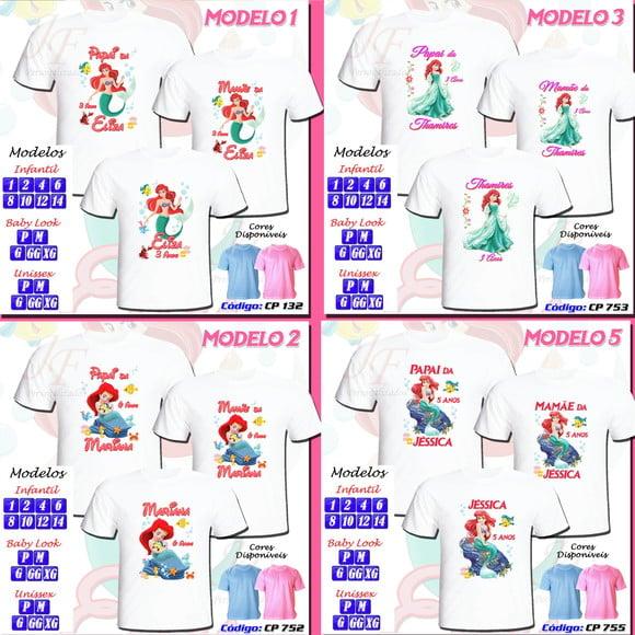 01 Camiseta Ariel Pequena Sereia Personalizada