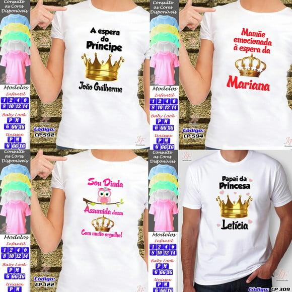 01 Camiseta Futura Mamãe Papai Chá de Bebê Personalizada