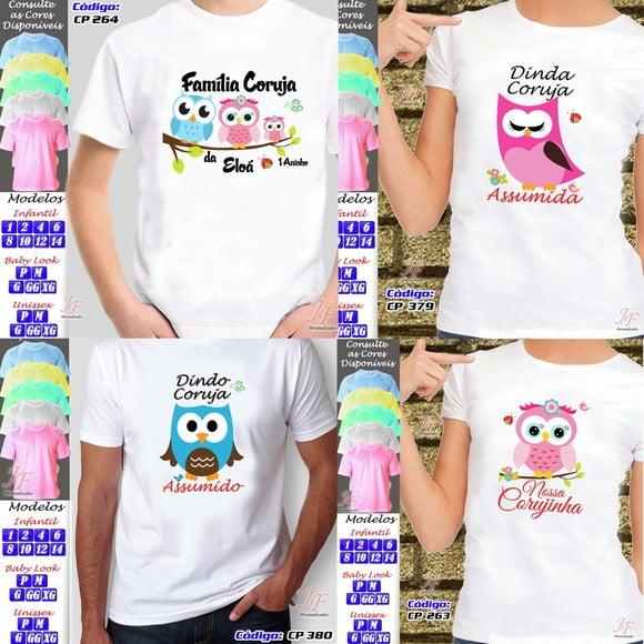 01 Camiseta Personalizada Adulto Infantil Corujinha
