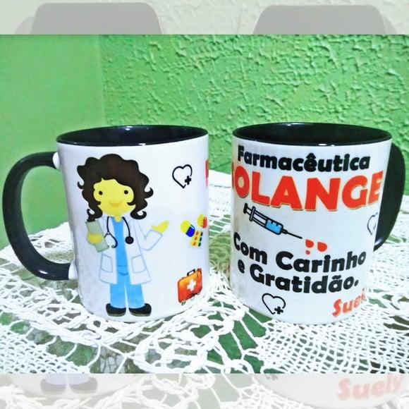 01 Caneca em Cerâmica 350 ml Curso Farmácia Enfermagem