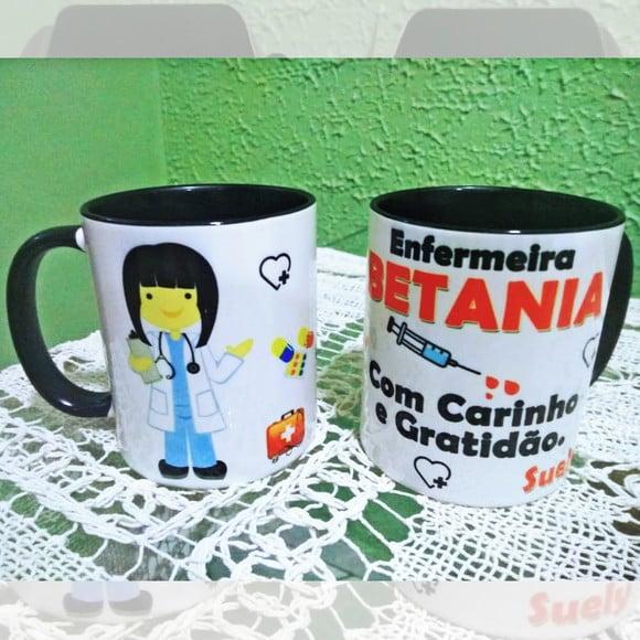 01 Caneca em Cerâmica 350 ml Curso Farmácia Enfermagem