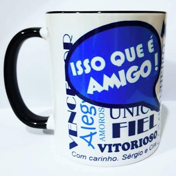01 Caneca em Cerâmica 350 ml Personalizada Amiga Amigo