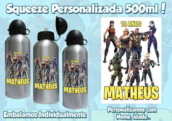 01 Squeeze Garrafinha Alumínio 500 Ml Personalizada Fortnite