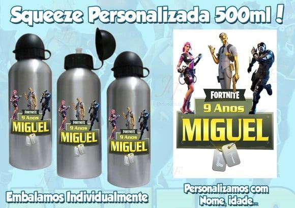 01 Squeeze Garrafinha Alumínio 500 Ml Personalizada Fortnite