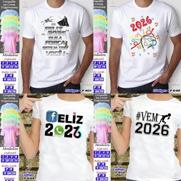 04 Camisetas Personalizadas Feliz Natal Reveillon Ano Novo