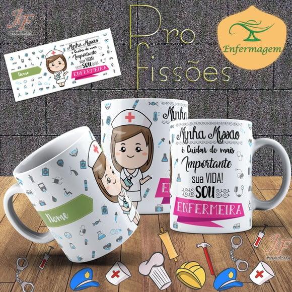10 Canecas Cerâmica 350 ml Personalizada Curso Enfermagem