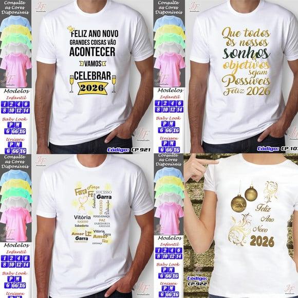 12 Camisetas Personalizadas Feliz Natal Reveillon Ano Novo