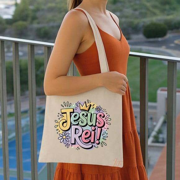 Bolsa Ecobag Algodão Cru Frases Cristãs 30 x 30cm