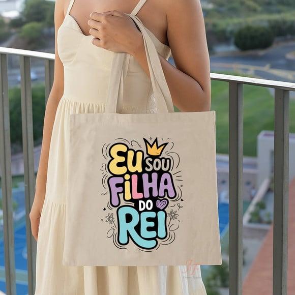 Bolsa Ecobag Algodão Cru Frases Cristãs 35 x 40cm