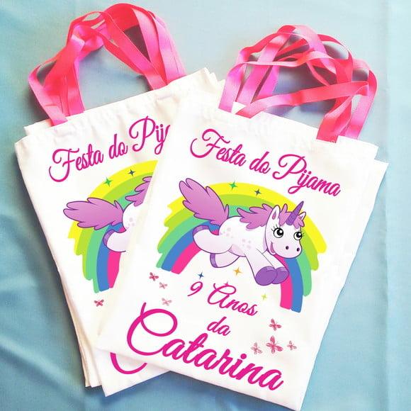 Bolsinha Ecobag Personalizada Festa do Pijama Unicórnio