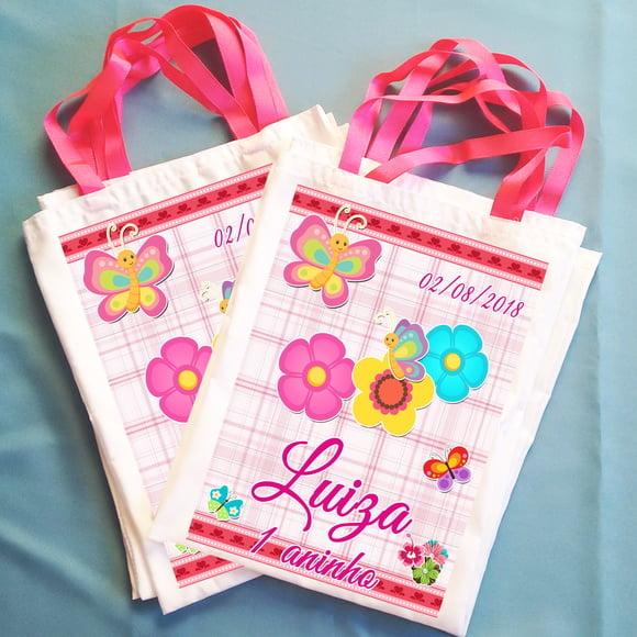 Bolsinha Ecobag Personalizada Flores Jardim das Borboletas
