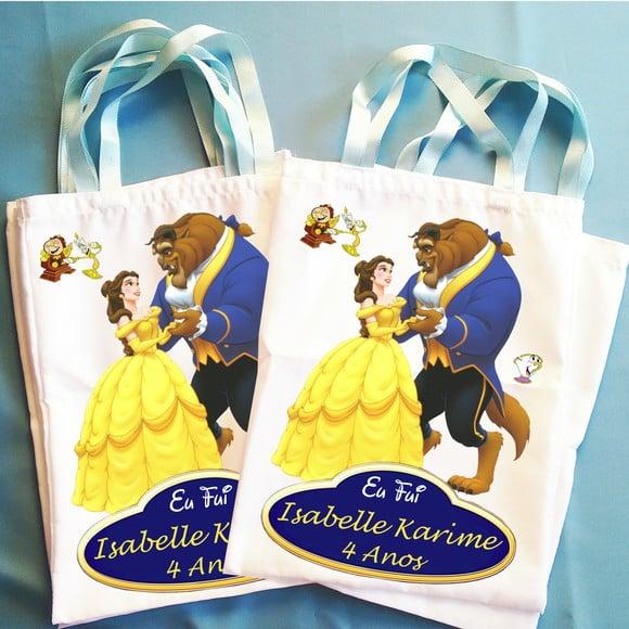 Bolsinha Ecobag Sacolinha Personalizada A Bela e a Fera