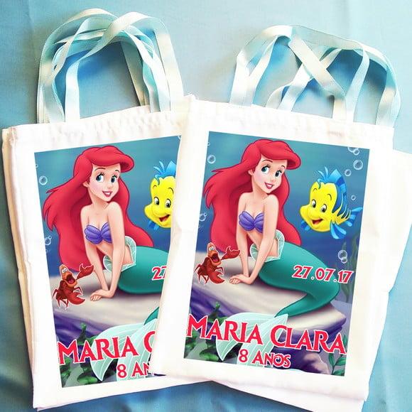 Bolsinha Ecobag Sacolinha Personalizada Ariel Pequena Sereia