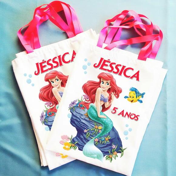 Bolsinha Ecobag Sacolinha Personalizada Ariel Pequena Sereia