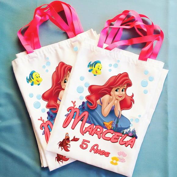 Bolsinha Ecobag Sacolinha Personalizada Ariel Pequena Sereia