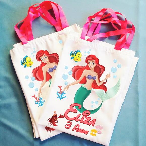 Bolsinha Ecobag Sacolinha Personalizada Ariel Pequena Sereia