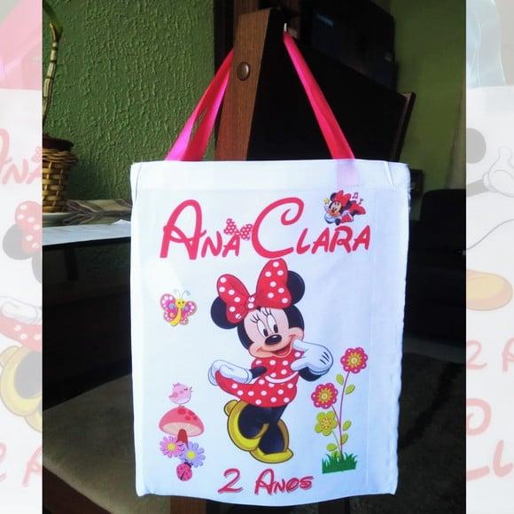 Bolsinha Ecobag Sacolinha Personalizada Mickey e Minnie