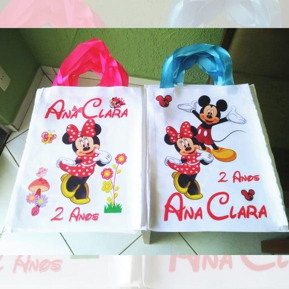 Bolsinha Ecobag Sacolinha Personalizada Mickey e Amigos