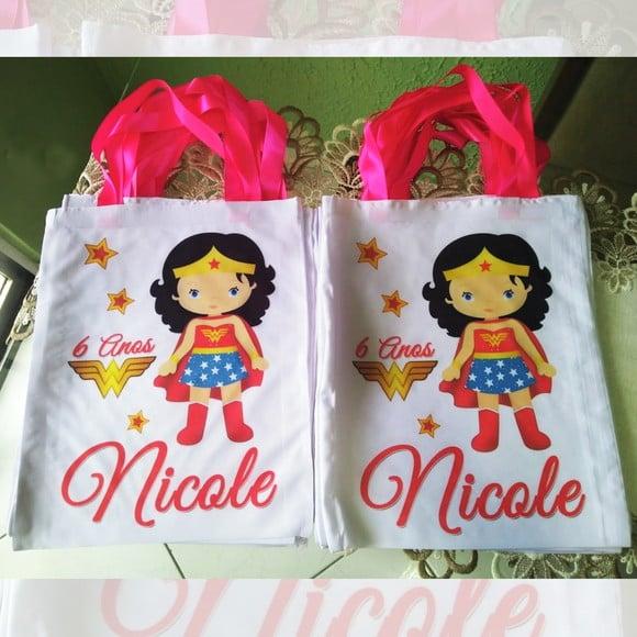 Bolsinha Ecobag Sacolinha Personalizada Mulher Maravilha