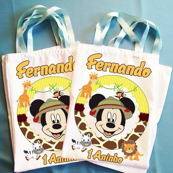 Bolsinha Ecobag Sacolinha Personalizada Safari do Mickey