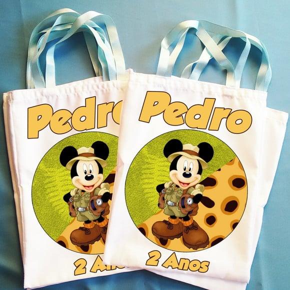 Bolsinha Ecobag Sacolinha Personalizada Safari do Mickey
