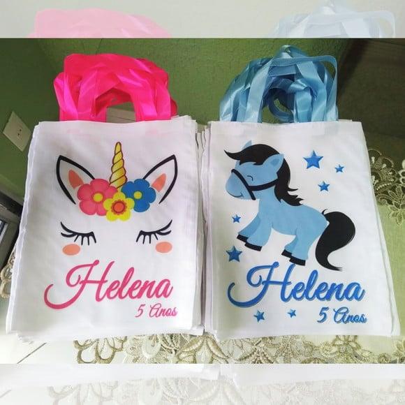 Bolsinha Ecobag Sacolinha Personalizada Tema Unicórnio