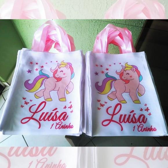 Bolsinha Ecobag Sacolinha Personalizada Tema Unicórnio