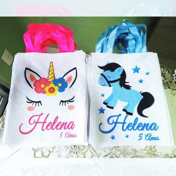 Bolsinha Ecobag Sacolinha Personalizada Tema Unicórnio