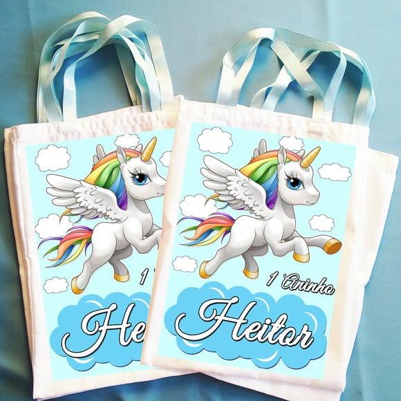 Bolsinha Ecobag Sacolinha Personalizada Unicórnio Meninos