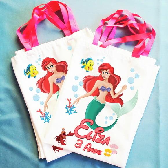 Bolsinha Sacolinha Ecobag Personalizada Ariel Pequena Sereia