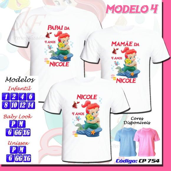 Camiseta Adulto Infantil Ariel Pequena Sereia
