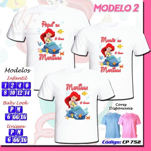 Camiseta Adulto Infantil Ariel Pequena Sereia