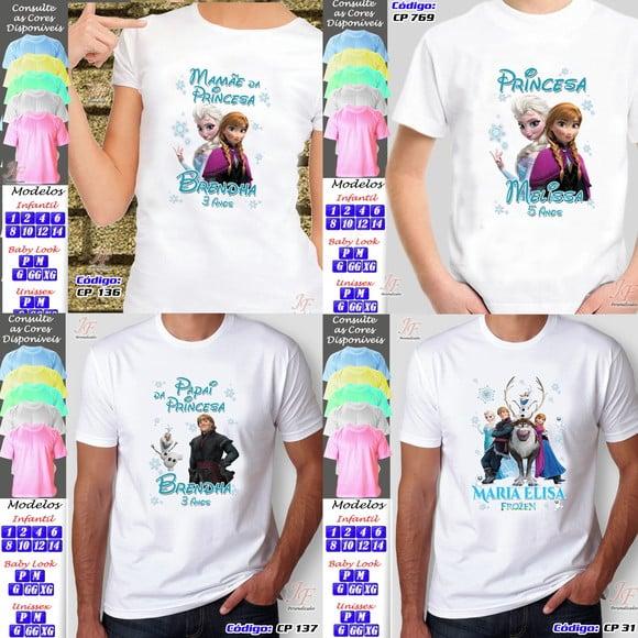 Kit com 02 Camisetas Adulto ou Infantil Frozen Personalizada