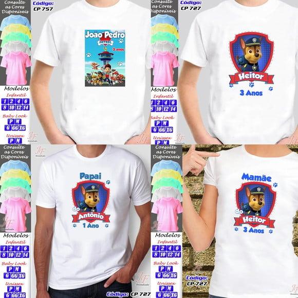 Kit com 03 Camisetas Personalizadas Patrulha Canina