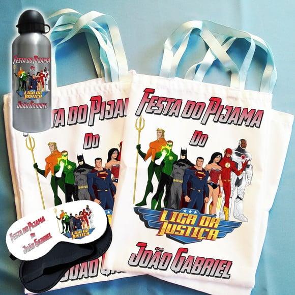 Kit Festa Do Pijama Bolsinha+máscara+squeeze Liga Da Justiça