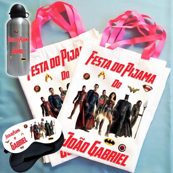 Kit Festa Do Pijama Bolsinha+máscara+squeeze Liga Da Justiça