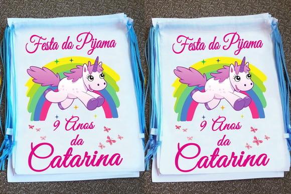 Mochilinha Ecobag Personalizada Festa do Pijama Unicórnio