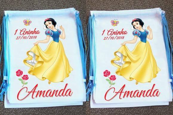 Mochilinha Ecobag Sacochila Personalizada Branca de Neve
