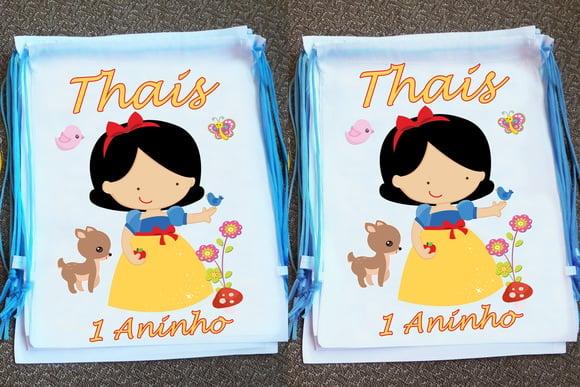 Mochilinha Ecobag Sacochila Personalizada Branca de Neve