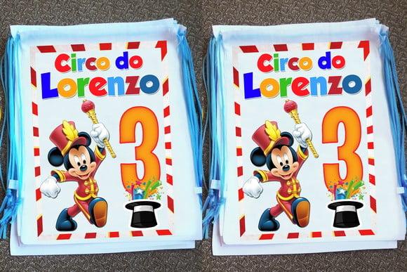 Mochilinha Ecobag Sacochila Personalizada Circo do Mickey