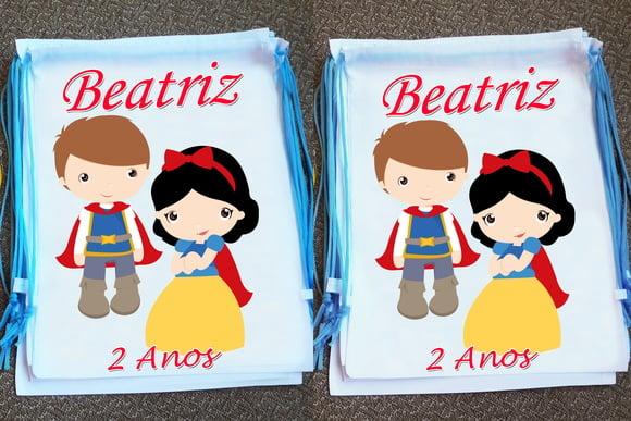 Mochilinha Ecobag Sacochila Personalizada Branca de Neve