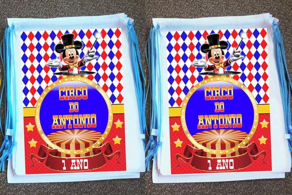 Mochilinha Ecobag Sacochila Personalizada Circo do Mickey