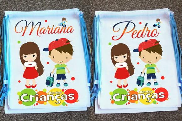 Mochilinha Ecobag Sacochila Personalizada Dia das Crianças