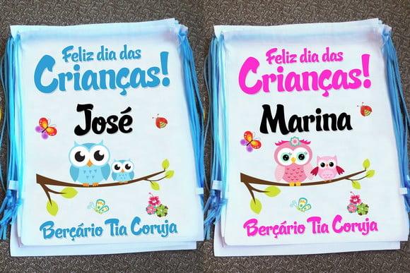 Mochilinha Ecobag Sacochila Personalizada Dia das Crianças