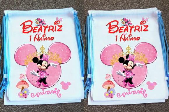 Mochilinha Ecobag Sacochila Personalizada Minnie