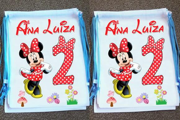 Mochilinha Ecobag Sacochila Personalizada Minnie