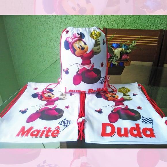 Mochilinha Ecobag Sacochila Personalizada Minnie Velocista