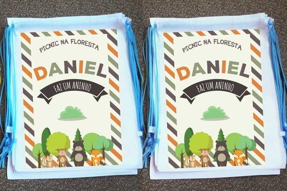 Mochilinha Ecobag Sacochila Personalizada Picnic na Floresta