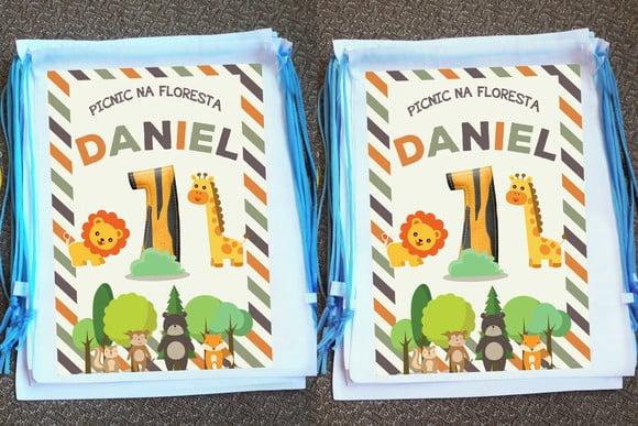 Mochilinha Ecobag Sacochila Personalizada Picnic na Floresta