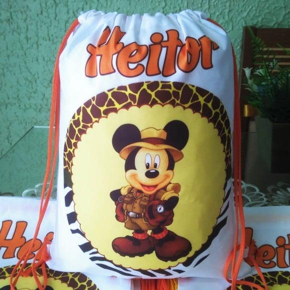 Mochilinha Ecobag Sacochila Personalizada Safari do Mickey